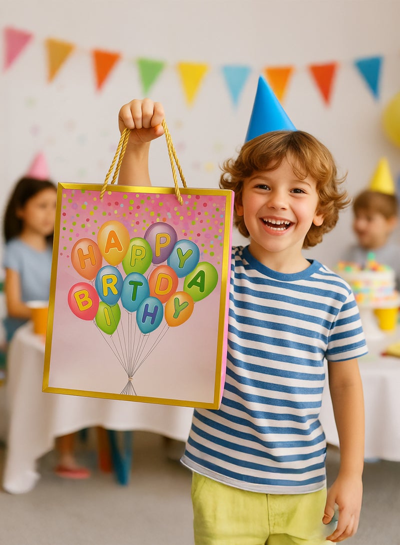 Toshionics Happy Birthday Gift Bags with Handles 12 Pcs – Medium Size Party Favor Bags Bulk for Kids & Adults – Glossy Durable Cardboard Gift Bags for Birthdays, Baby Shower, Anniversary, Party Supplies – 26x12x32cm (Model EST-3338M), Pink - Image 4