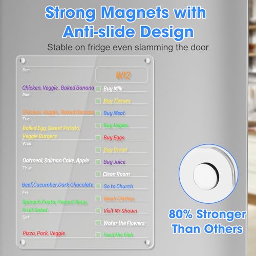 OORAII Acrylic Meal Planner Magnetic Menu Board for Kitchen Fridge Planning Board Grocery to Do List Shopping List w/ 8 Markers, Clear Weekly Calendar for Refrigerator Dry Erase Board, 12x9’’ - Image 4