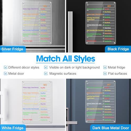 OORAII Acrylic Meal Planner Magnetic Menu Board for Kitchen Fridge Planning Board Grocery to Do List Shopping List w/ 8 Markers, Clear Weekly Calendar for Refrigerator Dry Erase Board, 12x9’’ - Image 3