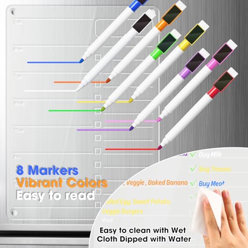 OORAII Acrylic Meal Planner Magnetic Menu Board for Kitchen Fridge Planning Board Grocery to Do List Shopping List w/ 8 Markers, Clear Weekly Calendar for Refrigerator Dry Erase Board, 12x9’’ - Image 5