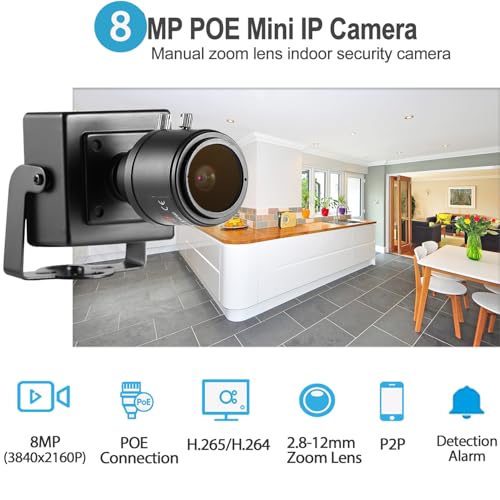 REVODATA UltraHD 4K (8MP) POE IP Mini Camera,2.8-12mm Manual Zoom Lens Indoor Security Camera P2P CCTV IP POE Cam H.265 Motion Detection (I712-P-HS82) - Image 2