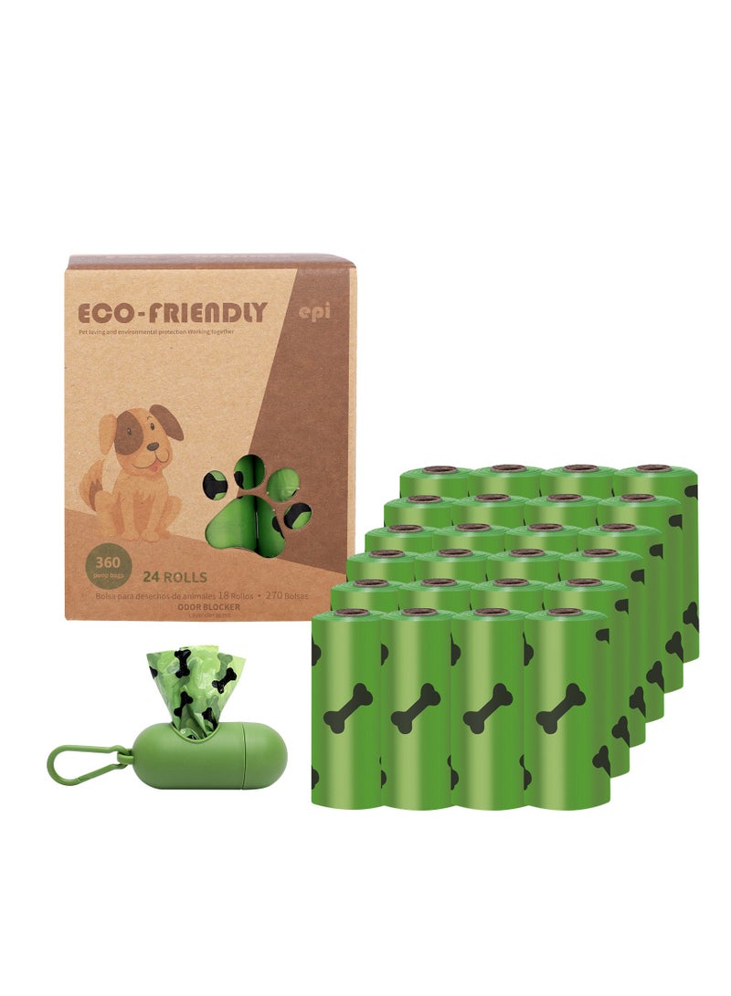 أكياس أنبوب الكلب، 24 لفة / 360 كيسًا مع موزع، أكياس أنبوب الكلب السميكة للغاية، أكياس أنبوب القطط، أكياس أنبوب القطط، أكياس الكلاب، أكياس نفايات الحيوانات الأليفةغير مدمجة، مقاومة للتسرب، سهلة التمزق - Image 1