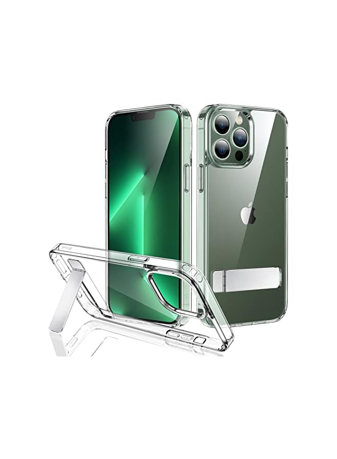 جي تيك حافظة JETech بمسند لهاتف iPhone 13 Pro Max، مقاس 6.7 بوصة، تدعم الشحن اللاسلكي، غطاء هاتف نحيف مقاوم للصدمات، حامل معدني ثلاثي الاتجاهات (شفاف) - Image 1