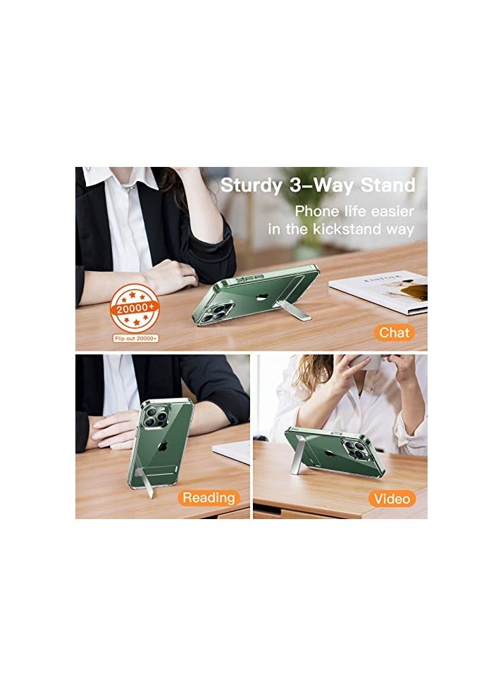 جي تيك حافظة JETech بمسند لهاتف iPhone 13 Pro Max، مقاس 6.7 بوصة، تدعم الشحن اللاسلكي، غطاء هاتف نحيف مقاوم للصدمات، حامل معدني ثلاثي الاتجاهات (شفاف) - Image 4