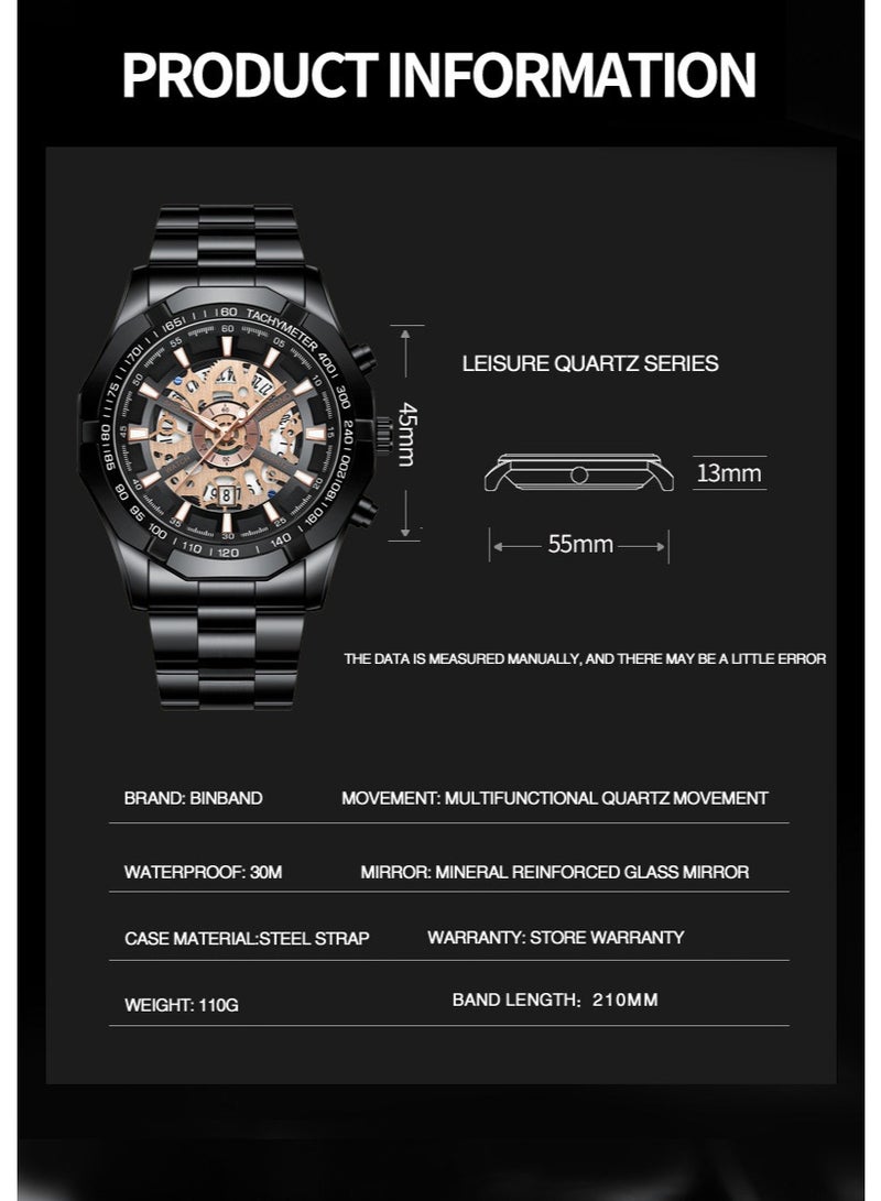 BINBOND Men's Multifunctional Sports Luminous Waterproof Quartz Watch - Image 2