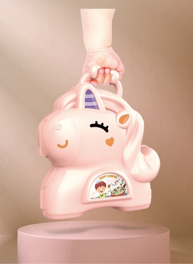 27-Piece Unicorn-Themed Kids Cooking Playset, Pretend Kitchen and Dining Set for Children, Realistic Food and Utensils - Image 3