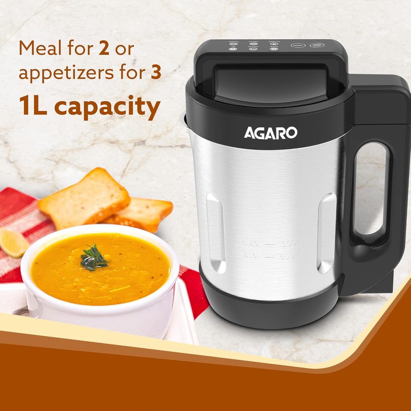 AGARO AGARO Elite Soup Maker 1 Litre Automatic Blending Heating6 Preset Cooking Functions Copper Motor Stainless Steel Blades Grey  - Image 2