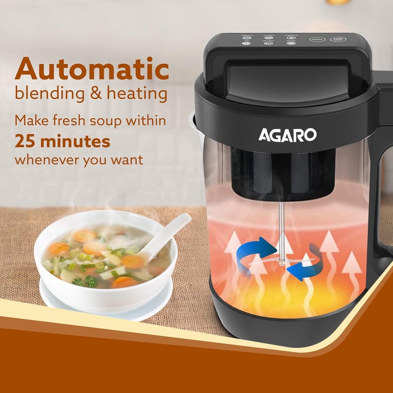AGARO AGARO Elite Soup Maker 1 Litre Automatic Blending Heating6 Preset Cooking Functions Copper Motor Stainless Steel Blades Grey  - Image 3