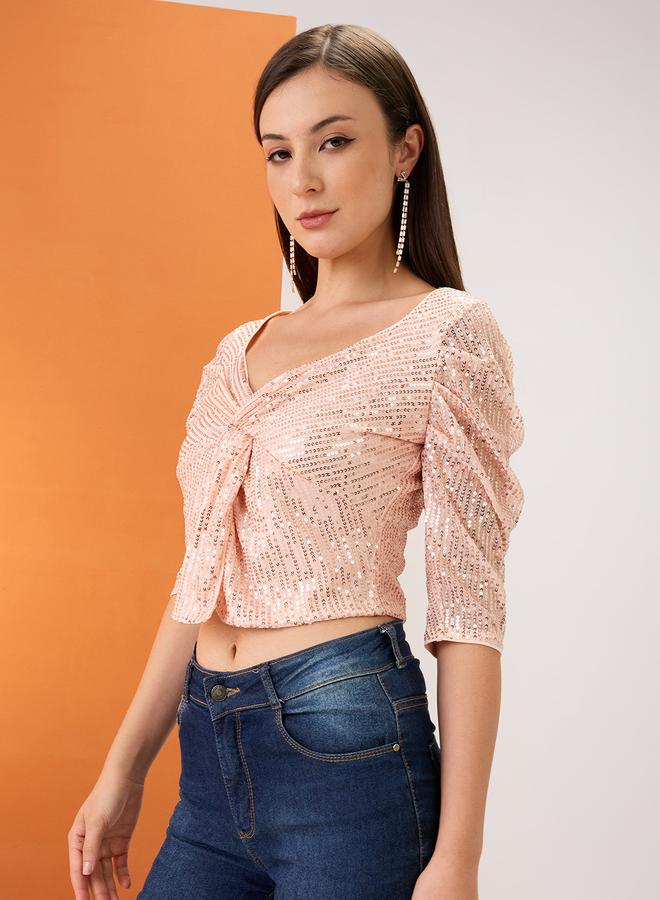 جلو باص بلوزة قصيرة بتفاصيل مُنمقة - Image 2