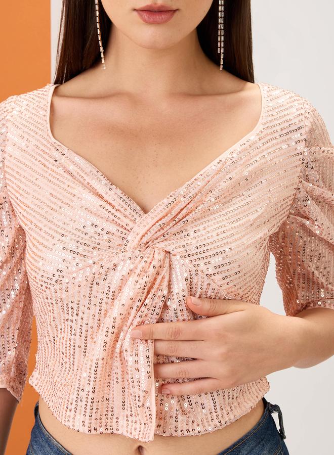 جلو باص بلوزة قصيرة بتفاصيل مُنمقة - Image 4