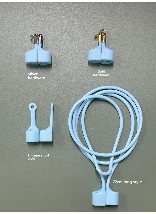 For Apple AirPods234 Generation Huawei Xiaomi Air2Spro2 Magnetic Headset Anti-lost Rope Silicone Lanyard-Color:636c Blue-Applicable Models:Airpods Short Silicone Lanyard (price Of 1 Pair) - Image 1