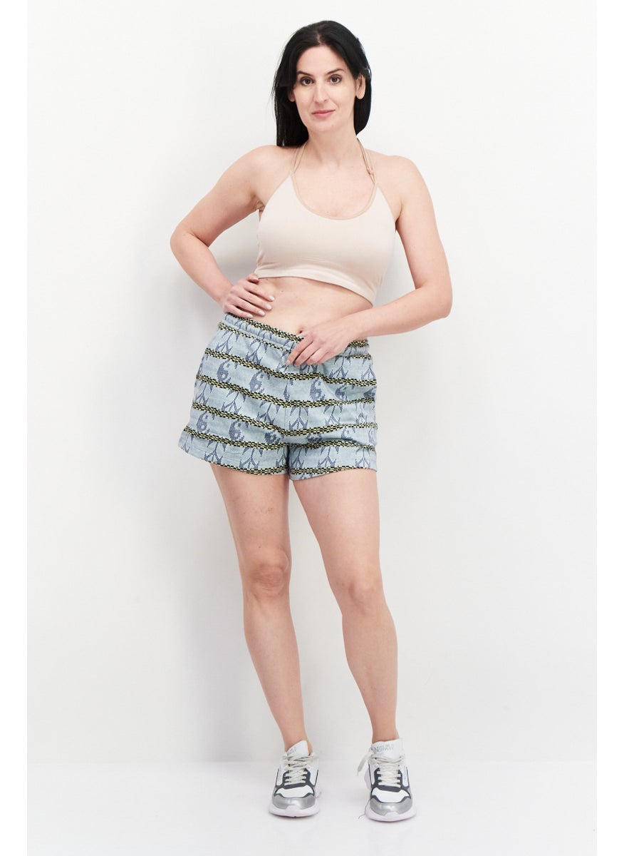 OBEY Women Regular Fit Allover Print Basic Shorts, Sky Blue  - Image 3