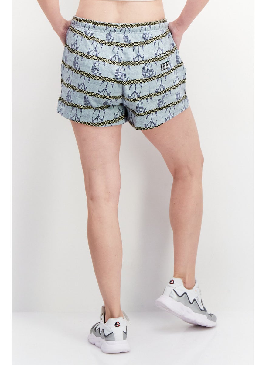 OBEY Women Regular Fit Allover Print Basic Shorts, Sky Blue  - Image 2