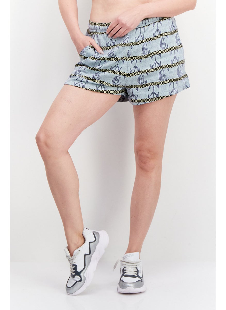 OBEY Women Regular Fit Allover Print Basic Shorts, Sky Blue  - Image 1