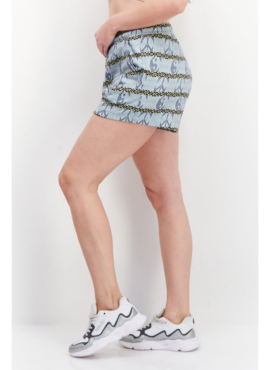OBEY Women Regular Fit Allover Print Basic Shorts, Sky Blue  - Image 4