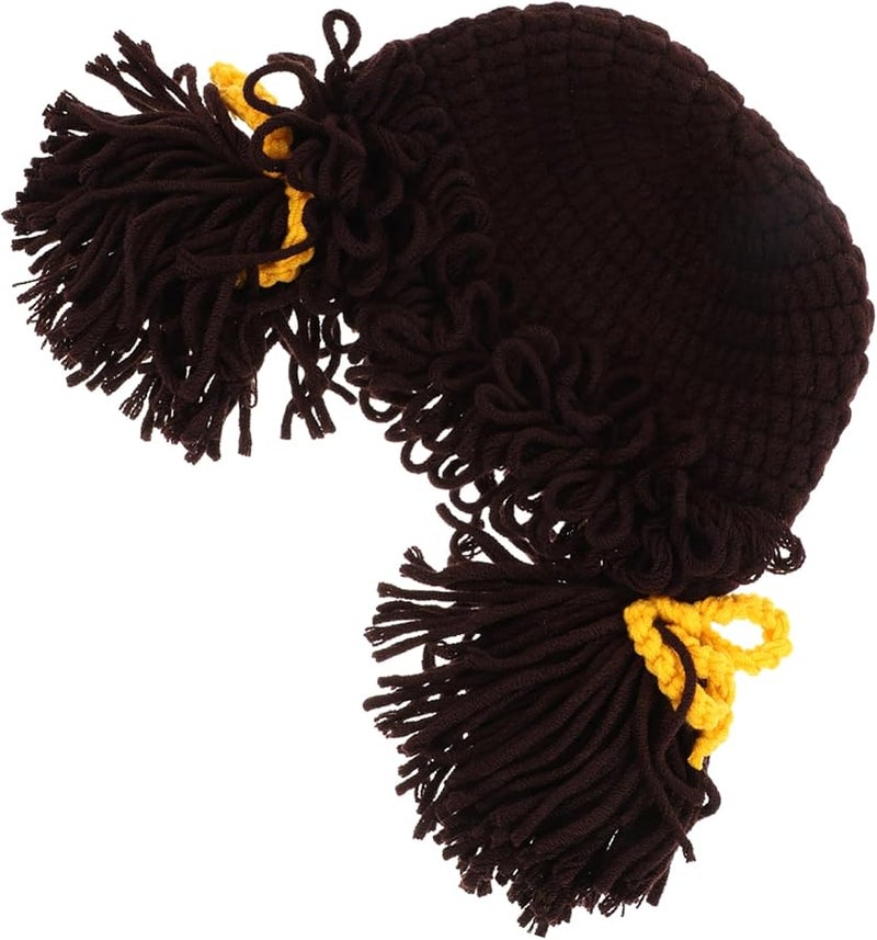 Adorable Wig Design Winter Hat Soft Breathable Woolen Yarn Knitted Beanie For Boys Cold Weather - Image 1