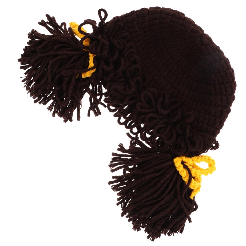 Adorable Wig Design Winter Hat Soft Breathable Woolen Yarn Knitted Beanie For Boys Cold Weather - Image 2