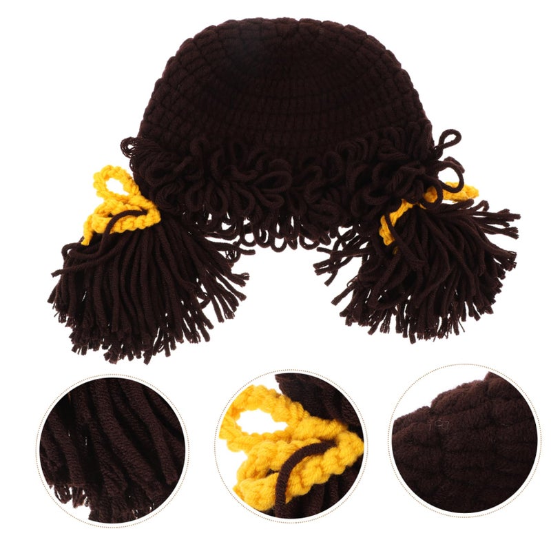 Adorable Wig Design Winter Hat Soft Breathable Woolen Yarn Knitted Beanie For Boys Cold Weather - Image 4