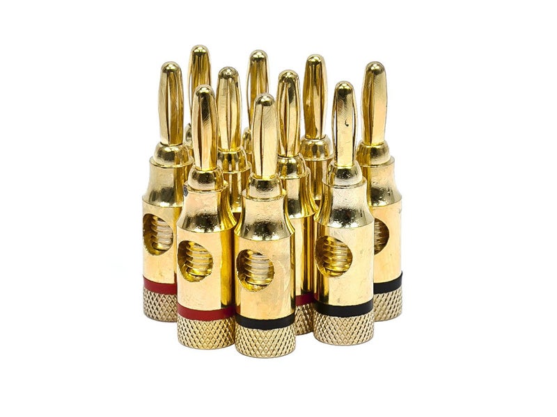 Monoprice 109437 5PRJX74047 Gold Plated Speaker Banana Plugs 5 Pairs Open Screw Type For Speaker Wire Home Theater Wall Plates And More - Image 2