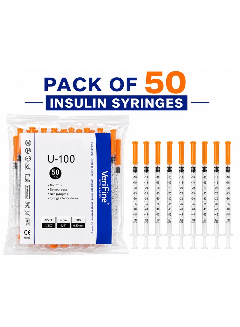 VeriFine Insulin Syringe 0.5ml 30G x 6mm – 50 PCS Sterile Disposable Syringes