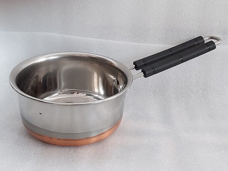 SVShoperzone Stainless Steel Copper Bottom Sauce Pan Flat Base Tea Milk Coffee Tapeli Patila Pot Bhagona Cookware with Handle Pan 2000 ml Capacity 1 Piece 2000Ml - Image 3