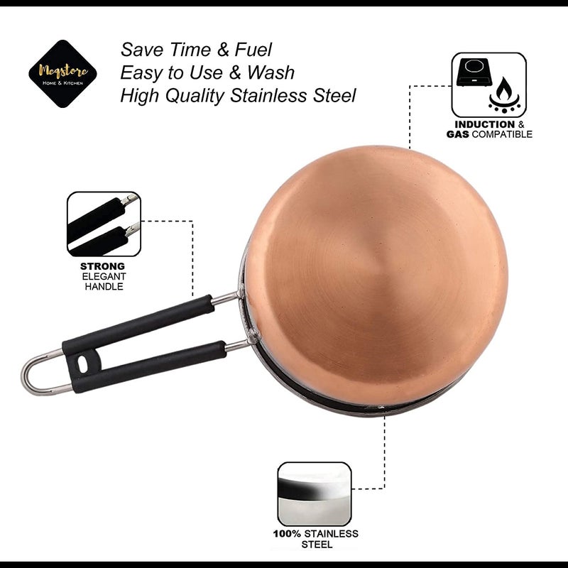 SVShoperzone Stainless Steel Copper Bottom Sauce Pan Flat Base Tea Milk Coffee Tapeli Patila Pot Bhagona Cookware with Handle Pan 2000 ml Capacity 1 Piece 2000Ml - Image 5