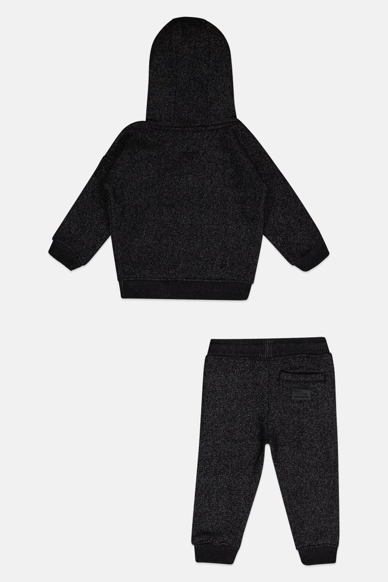 Fudo Kids Boy 2 Pieces Brand Logo Long Sleeve Hoodie With Jogger Pants Set, Heather Black - Image 3
