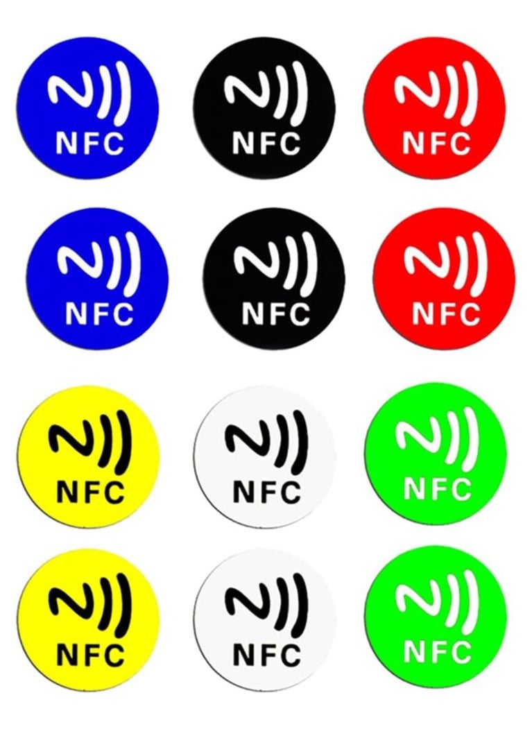 Rubik - NFC 213 Tags, Anti Metal Self-adhesive Ntag213 Stickers for iPhone and Android Smartphones and NFC-Enabled Devices, Ntag 213 Support 13.56mhz RFID and NFC IC (Multicolor, 12 Tags) - Image 1