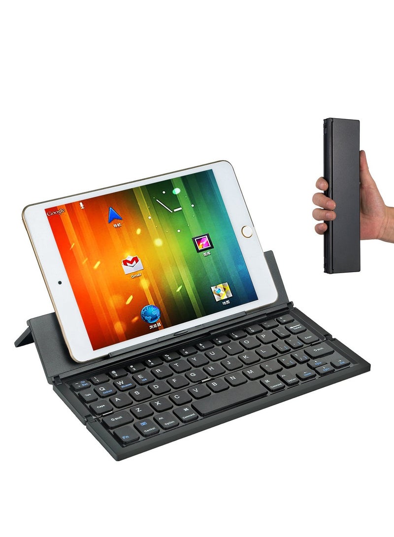 لوحة مفاتيح ألعاب الكمبيوتر اللوحي والهاتف الذكي الخارجية المحمولة ثلاثية الطيات من سبائك الألومنيوم الداعمة للوحة مفاتيح بلوتوث للوحة مفاتيح الكمبيوتر للعمل، مع ماوس لاسلكي (اللون: أسود، الحجم: 9.4 × 2.2 × 0.7 بوصة (238 × 55 × 18.5 مم)) - Image 4