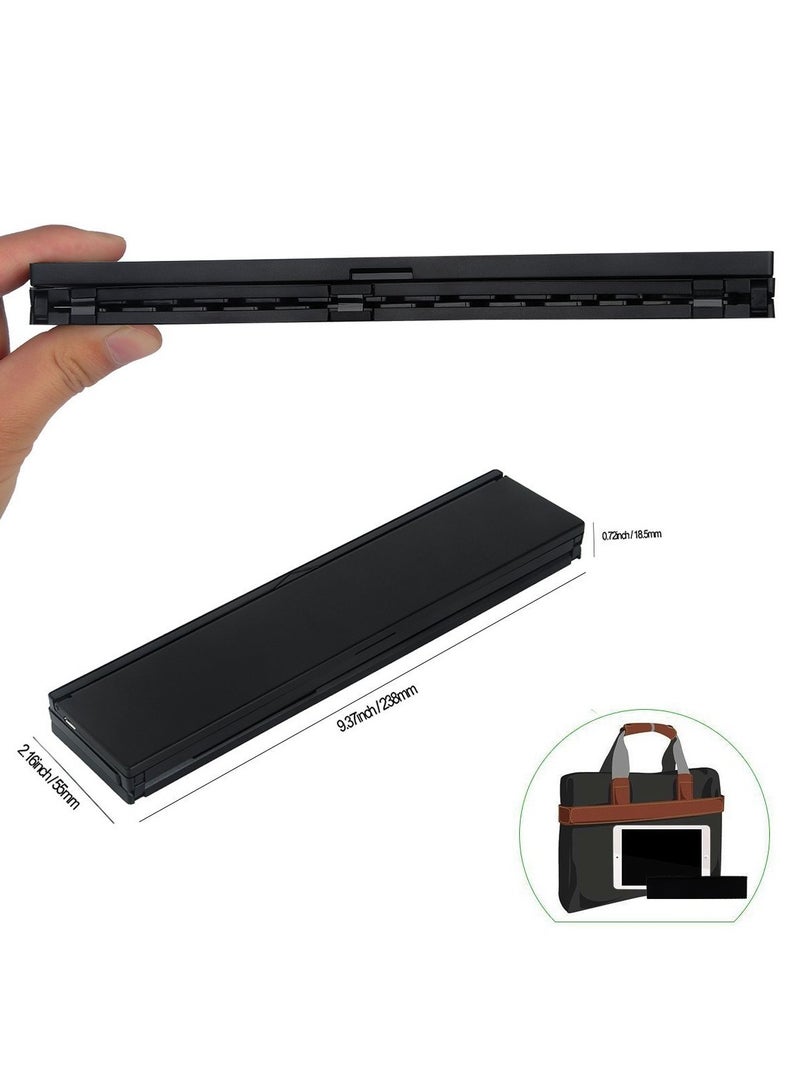 لوحة مفاتيح ألعاب الكمبيوتر اللوحي والهاتف الذكي الخارجية المحمولة ثلاثية الطيات من سبائك الألومنيوم الداعمة للوحة مفاتيح بلوتوث للوحة مفاتيح الكمبيوتر للعمل، مع ماوس لاسلكي (اللون: أسود، الحجم: 9.4 × 2.2 × 0.7 بوصة (238 × 55 × 18.5 مم)) - Image 3