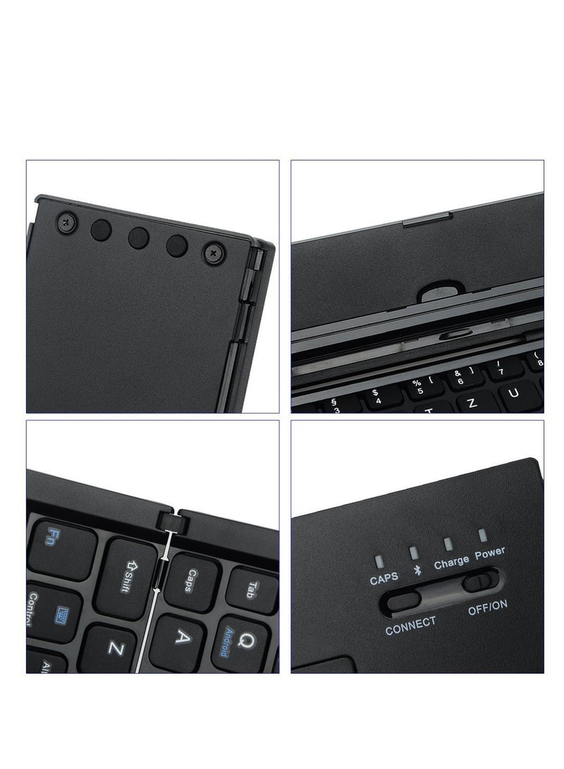 لوحة مفاتيح ألعاب الكمبيوتر اللوحي والهاتف الذكي الخارجية المحمولة ثلاثية الطيات من سبائك الألومنيوم الداعمة للوحة مفاتيح بلوتوث للوحة مفاتيح الكمبيوتر للعمل، مع ماوس لاسلكي (اللون: أسود، الحجم: 9.4 × 2.2 × 0.7 بوصة (238 × 55 × 18.5 مم)) - Image 5