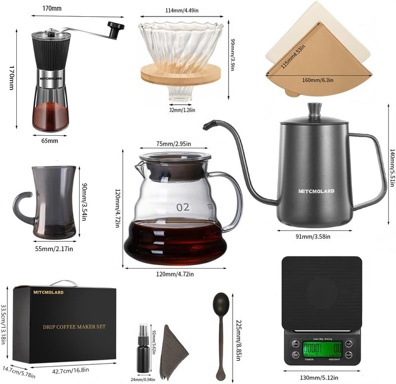 MITCMOLARD V60 Coffee Set, ادوات v60, 10 Pack All In One Drip Coffee Kit Pour Over Coffee Maker Tools with Portable Carry Case, Complete Manual Brewing for Home,Travel,Camping - Image 2