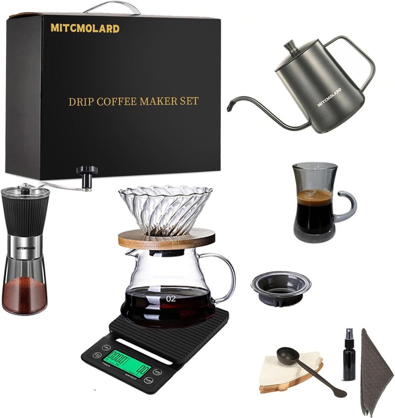 MITCMOLARD V60 Coffee Set, ادوات v60, 10 Pack All In One Drip Coffee Kit Pour Over Coffee Maker Tools with Portable Carry Case, Complete Manual Brewing for Home,Travel,Camping - Image 1