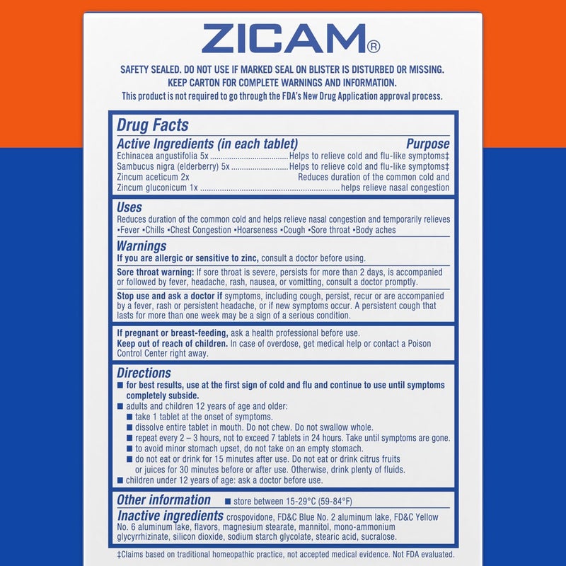 Zicam Cold FluLike Symptoms with Echinacea and Sambucus Homeopathic Zinc Cooling Peppermint Flavor Helps with Cold Symptoms 20 Tablets - Image 5
