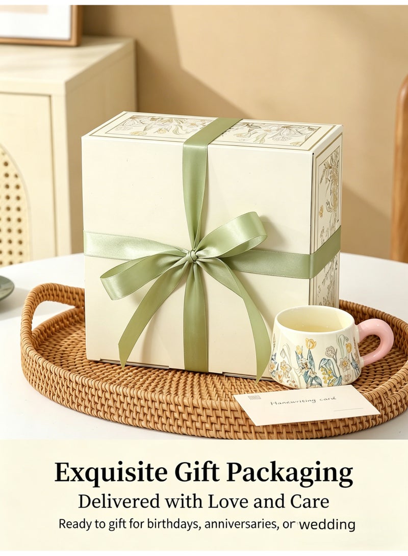 nihao 280ml Floral Ceramic Coffee Cup & Saucer Set with Spoon, Porcelain Coffee Mug, Elegant & Luxury Gift Box, Perfect for Wedding, Birthday, Home & Office Use-Pink - Image 3