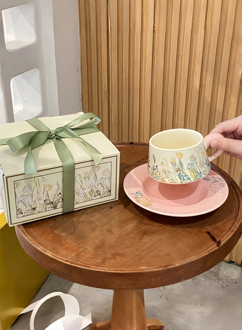 nihao 280ml Floral Ceramic Coffee Cup & Saucer Set with Spoon, Porcelain Coffee Mug, Elegant & Luxury Gift Box, Perfect for Wedding, Birthday, Home & Office Use-Pink - Image 5