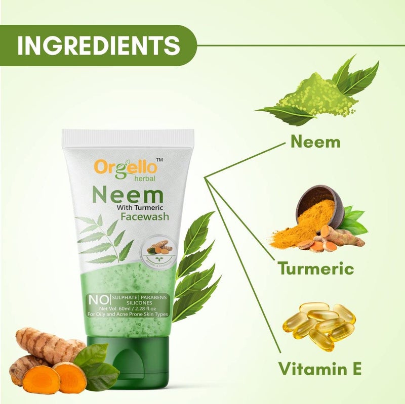 Orgello Apricot Scrub For Face And Body 1 X 100 gm Neem And Turmeric Face Wash 1 X 60 ml Face Body Scrub Neem Face Wash Men Women Girls Boys Pack of 2 - Image 5