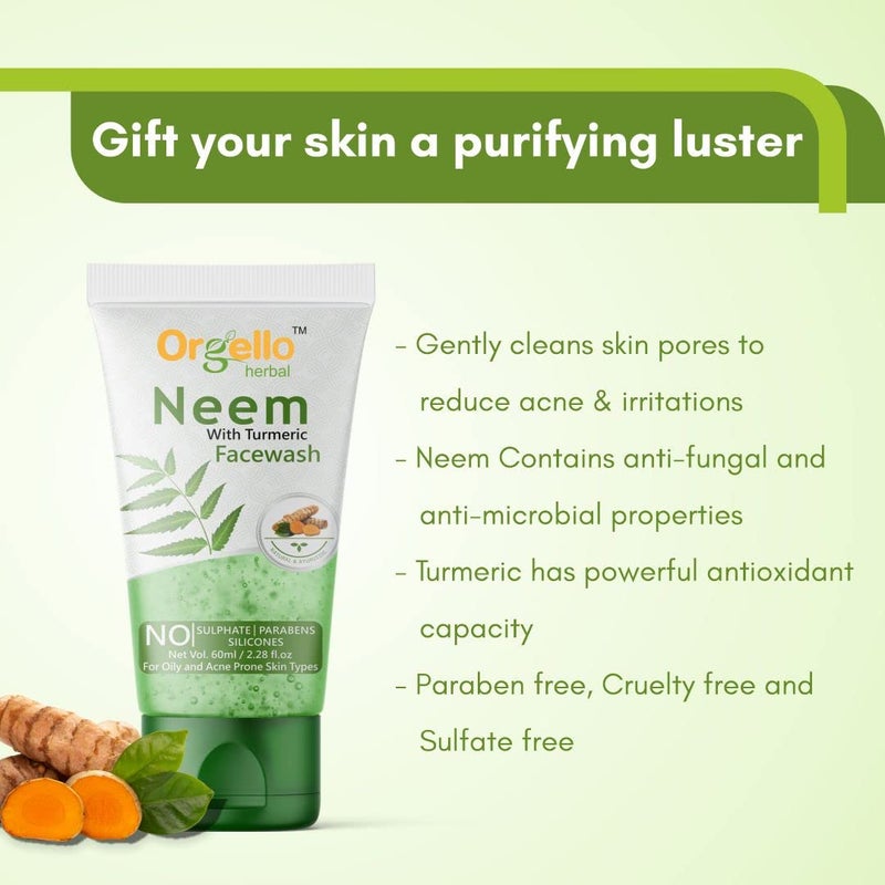 Orgello Apricot Scrub For Face And Body 1 X 100 gm Neem And Turmeric Face Wash 1 X 60 ml Face Body Scrub Neem Face Wash Men Women Girls Boys Pack of 2 - Image 4