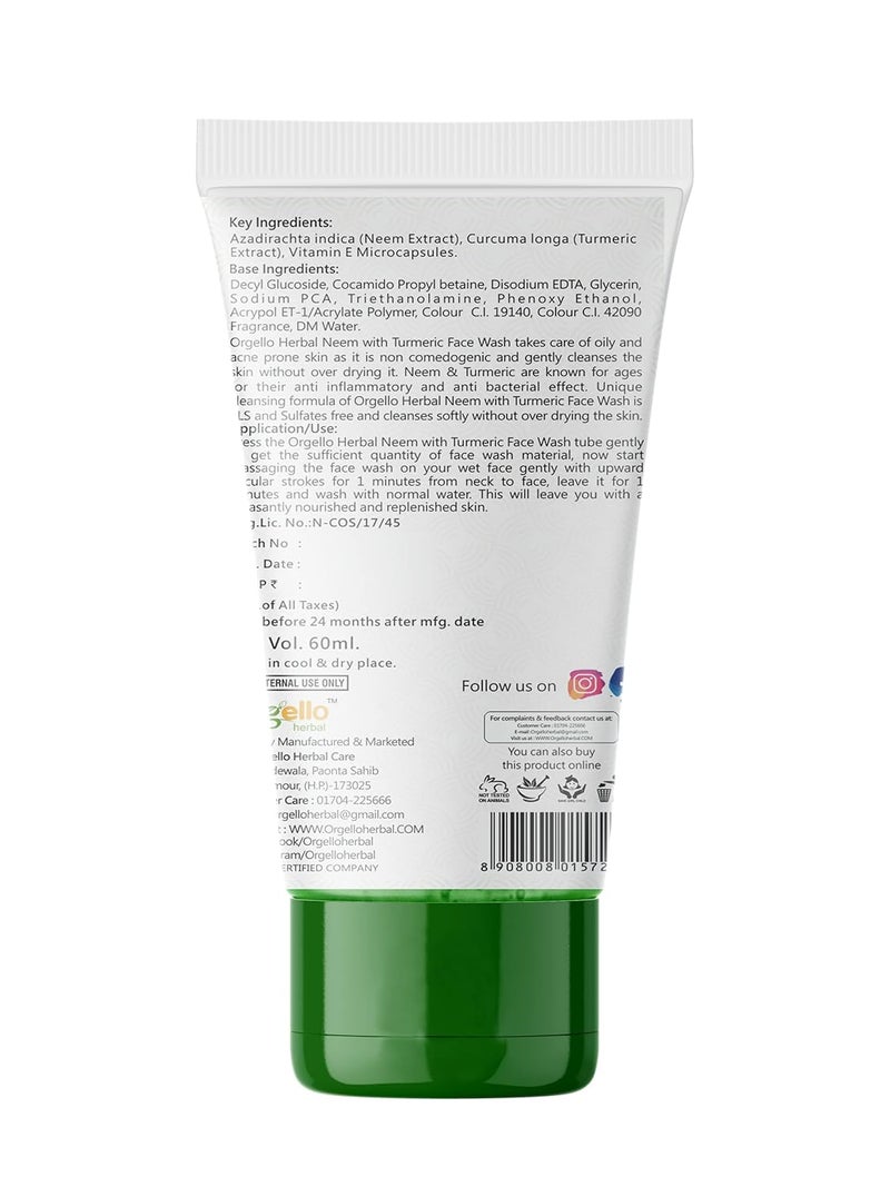 Orgello Apricot Scrub For Face And Body 1 X 100 gm Neem And Turmeric Face Wash 1 X 60 ml Face Body Scrub Neem Face Wash Men Women Girls Boys Pack of 2 - Image 3