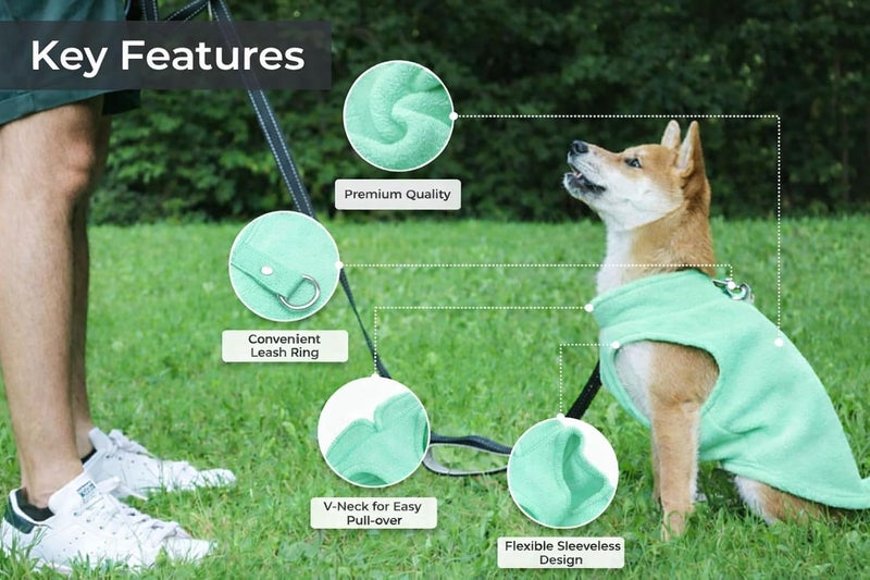 Jacko & Co - Fleece Vest Sweater with Leash Ring - Soft Lightweight Breathable for Puppies Small Medium Dogs, Kitten, Cats, Chihuahua - Warm for Fall/Autumn/Winter (Mint Green, XL) - Image 3