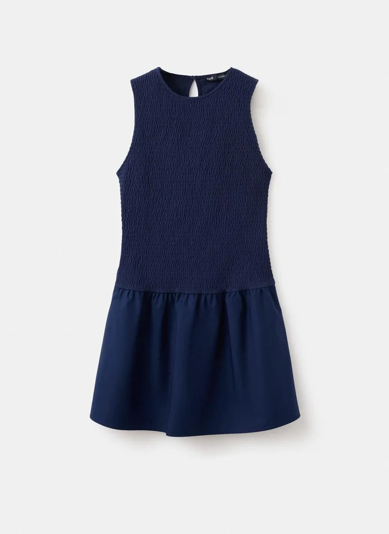 Mango navy blue Smocked Cotton Dress for Women | Best Price UAE