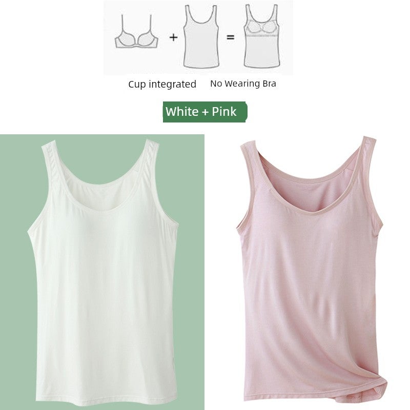 Modal spaghetti strap vest underwear women's integrated pajamas with chest pads summer thin home top no bra - Image 2