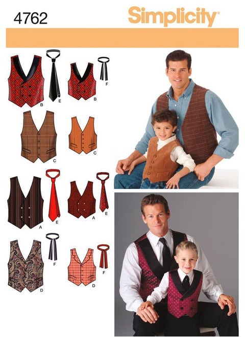 4762 Vest and Tie Sewing Pattern for Men and Boys, Size A (S-XL)