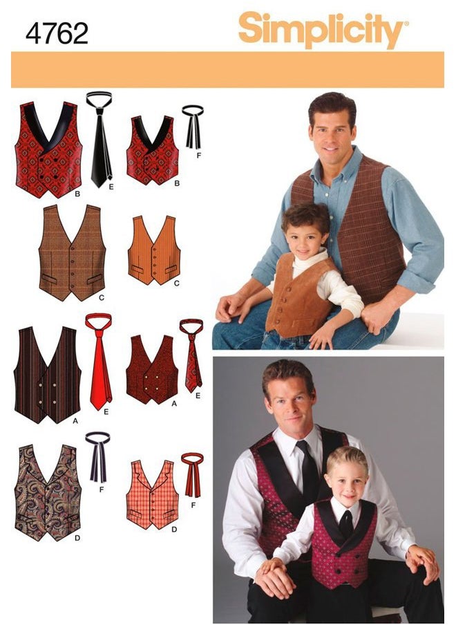 Simplicity - 4762 Vest and Tie Sewing Pattern for Men and Boys, Size A (S-XL) - Image 1
