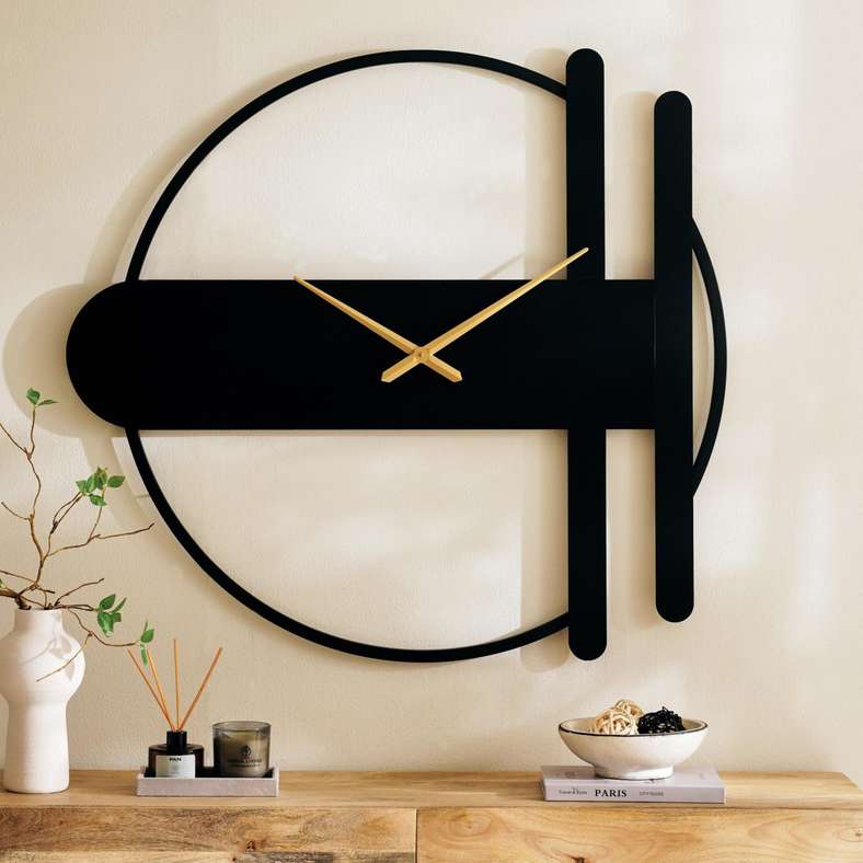 ساعة حائط معدنية سوداء لديكور المنزل
