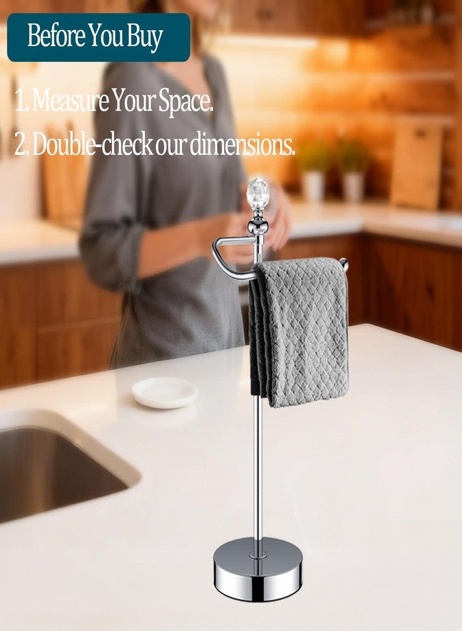 ROLABAM Heavy Weighted Hand Towel Holder (with Crystal Ball) Standing Hand Towel Holder Total Height 16.54'' for Kitchen, Bathroom, Vanity, Classic Decorative Metal Hand Towel Stand, Polished Chrome - Image 2