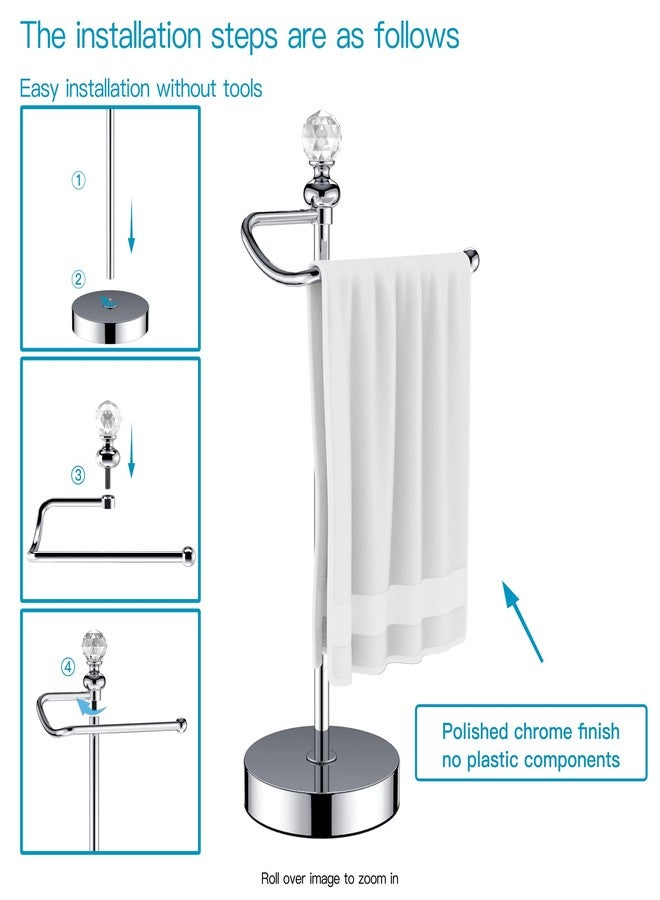 ROLABAM Heavy Weighted Hand Towel Holder (with Crystal Ball) Standing Hand Towel Holder Total Height 16.54'' for Kitchen, Bathroom, Vanity, Classic Decorative Metal Hand Towel Stand, Polished Chrome - Image 4