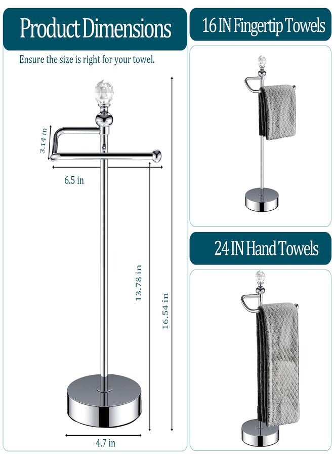 ROLABAM Heavy Weighted Hand Towel Holder (with Crystal Ball) Standing Hand Towel Holder Total Height 16.54'' for Kitchen, Bathroom, Vanity, Classic Decorative Metal Hand Towel Stand, Polished Chrome - Image 3