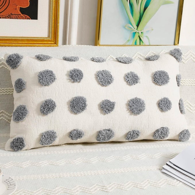 DECORATIVE LUMBAR THROW PILLOW COVERS 12 X 24SUPER SOFT CHENILLE LONG PILLOW COVERS CUSHION CASE FOR FARMHOUSE SOFA COUCH BED LIVINGROOMMODERN BOHOGREY