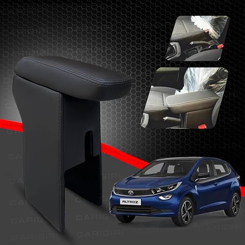 Carigiri Premium Finish Car Armrest with Storage Box And High Density Moulded Foam For Tata Altroz (All Colours,Nappa Leatherette) (Black With Black Stitching) - Image 1